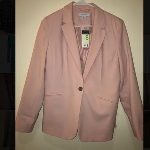 Millennial pink blazer with tortoise shell button